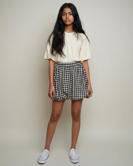 Bubble Hem Mini Skirt Houndstooth