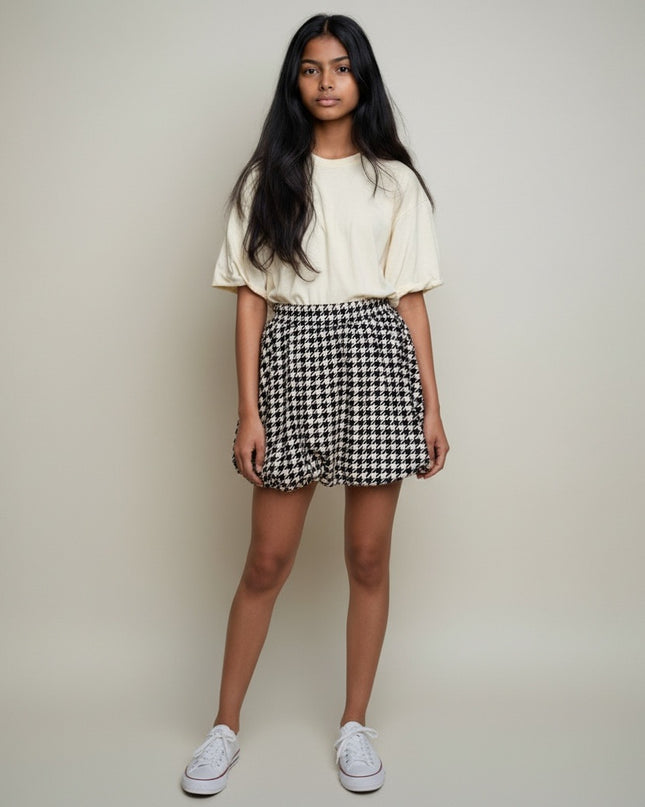 Bubble Hem Mini Skirt Houndstooth