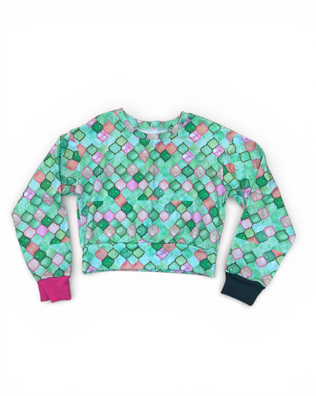 Watercolor Tiles Cropped Sweatshirt