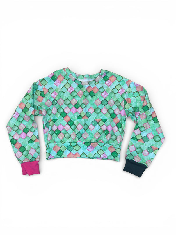 Watercolor Tiles Cropped Sweatshirt